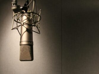 Single mic in recording studio.