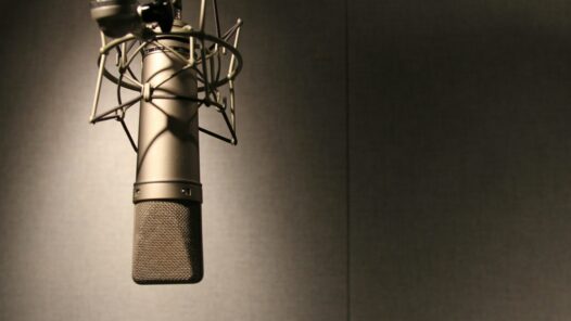 Single mic in recording studio.